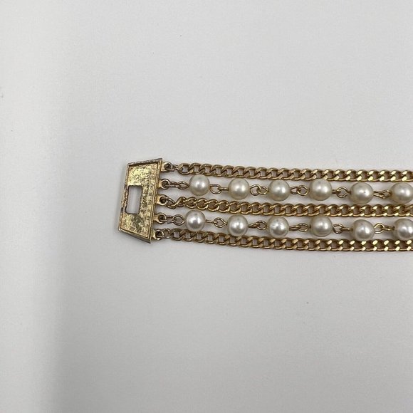 Vintage Act 2 Gold Tone Faux Pearl Multi Strand Bracelet - Picture 6 of 8